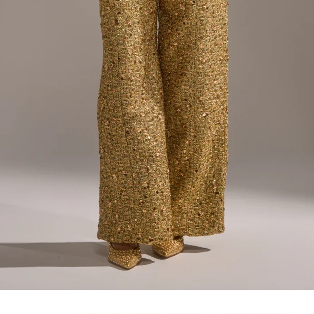 NWT AKIRA Glittering Gold Wide-Leg Pants TALL GIRL FRIENDLY